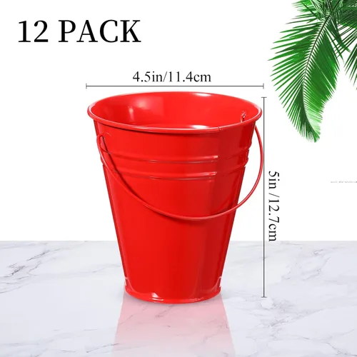 Miniatura 3 de Sadnyy 12 paquetes de cubos de metal con asa, cubo galvanizado de 4.5 x 5 pulgadas, suministros para fiestas, manualidades para Navidad, Halloween