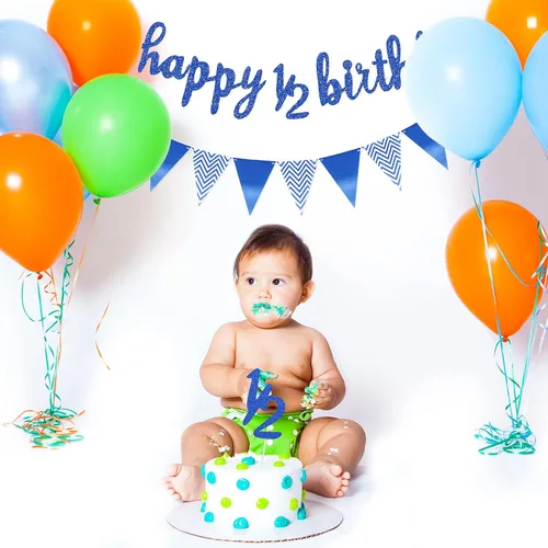 Miniatura 5 de Boao Juego de Decoraciones de Medio Cumpleaños Pre-Ensartadas de 6 Meses Pancarta de Feliz 1/2 Cumpleaños, Adorno para Pastel de Medio Año