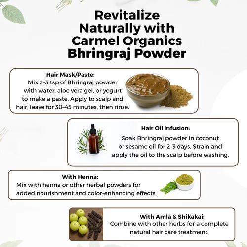 Miniatura 5 de CARMEL ORGANICS Bhringraj Polvo de 8 onzas 100% puro y natural Promueve el crecimiento y la fuerza del cabello Suplemento de hierbas