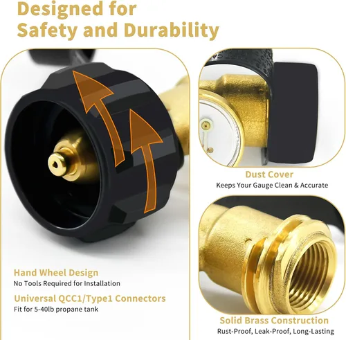 Miniatura 3 de Paquete de 2 medidores de tanque de propano RV con esfera que brilla en la oscuridad, indicador de nivel de gas universal para tanques LP de 5 a 40