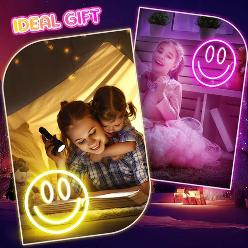 Miniatura 6 de Honoson 2 luces de neón faciales de 13 pulgadas, letreros de neón grandes alimentados por USB, lindas luces de sala de juegos para pared