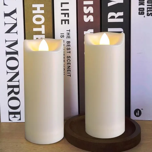 Miniatura 10 de Velas LED operadas por batería de 2"x6" de plástico, parpadeantes, sin llama, con temporizador, impermeables para exteriores, velas de pilar