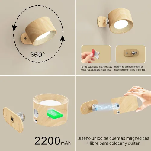 Miniatura 4 de AKSDA Juego de 2 apliques de pared que funcionan con pilas, luces de pared LED magnéticas inalámbricas con 3 temperaturas de color y control táctil