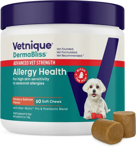 Miniatura 10 de Vetnique Dermabliss - Masticables para alergias para perros con fuerza avanzada para aliviar la picazón y la piel, suplemento antipicazón