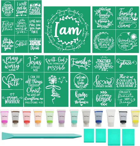 Miniatura 11 de JAJADO Plantillas de serigrafía inspiradoras 5 piezas, plantillas autoadhesivas reutilizables cristianas de fe familiar para serigrafía en malla 5