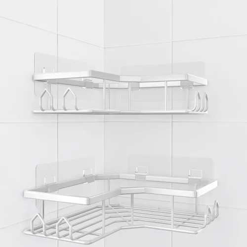 Miniatura 20 de Organizador de ducha adhesivo, paquete de 2 organizadores de baño esquineros, estantes de ducha de acero inoxidable a prueba de óxido con gran