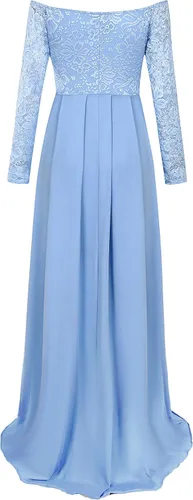 Miniatura 3 de Molliya - Vestido largo de maternidad de encaje y hombros descubiertos Maxi vestido elegante elástico, para baby shower y sesión de fotografías