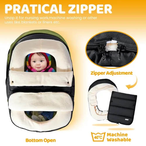 Miniatura 4 de Fundas de asiento de coche Orzbow para bebés invierno, funda universal para asiento de coche de bebé con cuello ajustable, cubierta impermeable