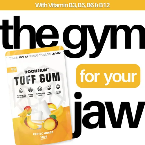 Miniatura 8 de ROCKJAW Jawline Gum Tuff Gum 2.0 con complejo de vitamina B - 100% xilitol, sin aspartamo, sin azúcar, mango exótico (sin tim) - Suministro para 2