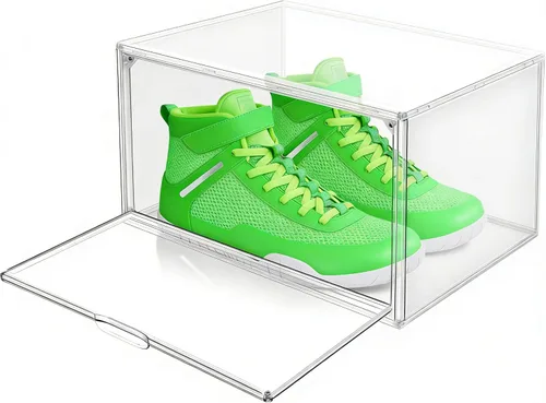 Miniatura 20 de Paquete de 2 cajas de zapatos de acrílico para armario, transparentes, apilables, tamaño 12 contenedores de almacenamiento de zapatos con tapas