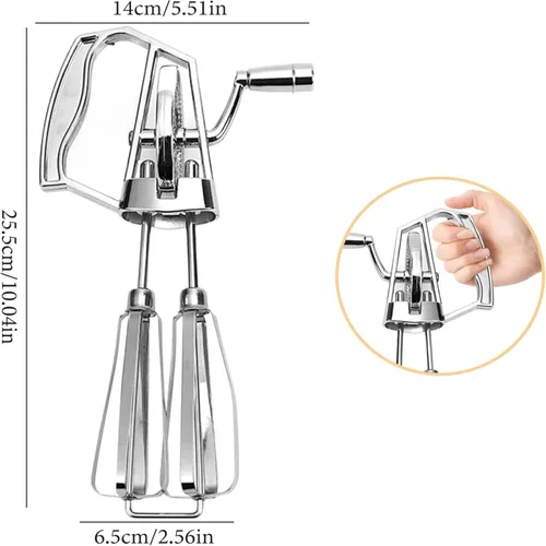 Miniatura 3 de Batidor de huevos, batidor manual de huevos de acero inoxidable con cabezales giratorios dobles para batir y hornear eficientes