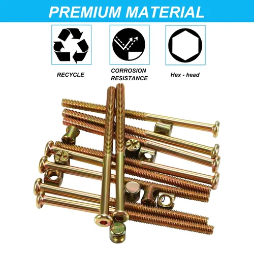 Miniatura 5 de Juego de 10 piezas de tornillos M6 x 100 mm de cabeza plana hexagonal con enchufe - Perfecto para accesorios de cama de madre y bebé - Galvanizado