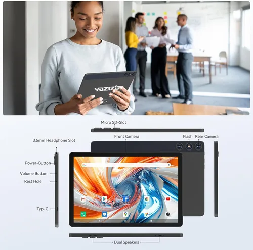 Miniatura 6 de Tablet Android 14 2 en 1 de 10 pulgadas con teclado/funda, 14 GB de RAM, 128 GB de ROM (TF 1 TB), Octa-Core, pantalla Incell, WiFi 5G+4G LTE