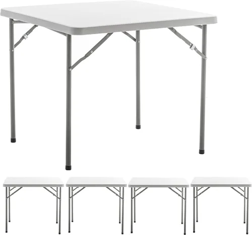 Miniatura 11 de BTEXPERT Juego de 2, mesa plegable cuadrada de plástico de granito blanco de 3 pies portátil para juegos de mesa de cartas, noches, reuniones