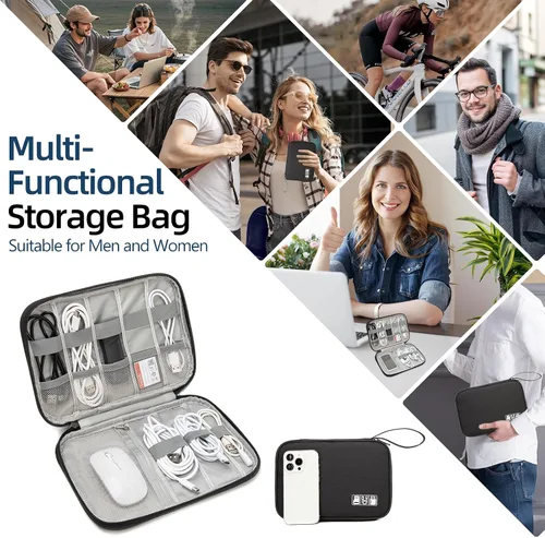Miniatura 7 de Funda organizadora de artículos electrónicos, bolsa organizadora de cables de viaje, bolsa de almacenamiento portátil para cable, cargador