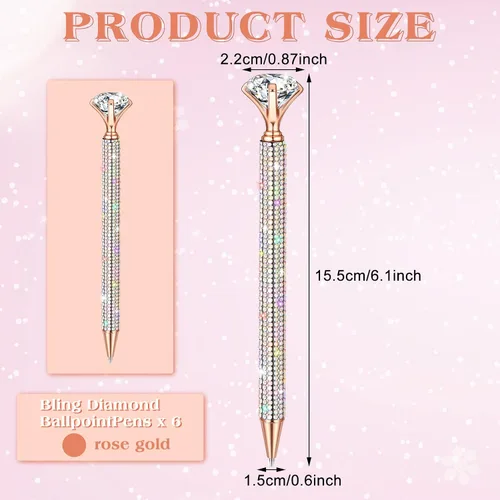 Miniatura 2 de Jeyiour 6 bolígrafos de diamantes grandes con diamantes de imitación de cristal brillante de metal con purpurina de diamante, bolígrafos de bola
