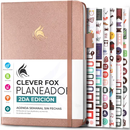 Miniatura 7 de Clever Fox Planificador 2 Edición en Español - Colorida Agenda de Objetivos Semanales y Mensuales, Organizadora de Tiempo, Sin Fecha A5