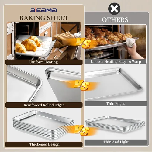 Miniatura 4 de BIEAMA Paquete de 12 bandejas para hornear de tamaño medio, bandeja comercial de aluminio para horno, congelador, panadería, hotel, restaurante, 13
