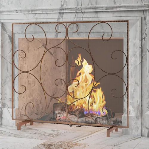 Kingson Panel individual decorativo plano para chimenea, cubierta sola hecha a mano, malla de metal duradera, resistente al calor, malla de Bronce