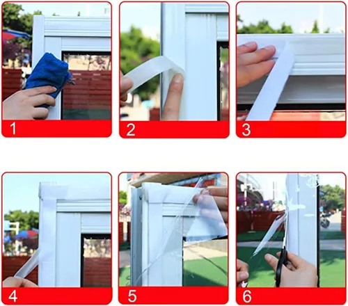 Miniatura 7 de Kit de aislamiento de ventana, lona de vidrio suave sellada para balcón, película transparente, envoltura reutilizable para ventana de invierno que