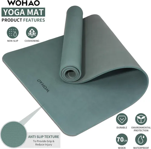 Miniatura 2 de Tapete de yoga extra grueso de 0.315 pulgadas, 72 x 28 pulgadas, tapete de ejercicio antideslizante, reversible de 2 lados de doble