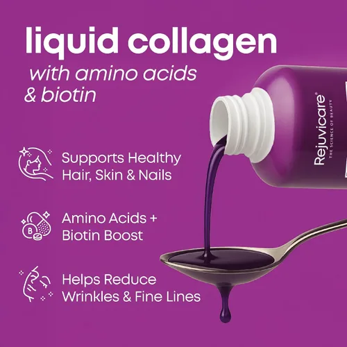 Miniatura 3 de Rejuvicare Fórmula de belleza de colágeno líquido con aminoácidos, proteínas y biotina, delicioso sabor a uva, morado 16 onzas, 32 porciones