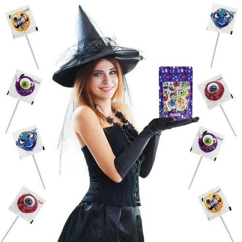 Miniatura 6 de Fruidles Piruleta de monstruo de Halloween, caramelos variados, rellenos de bolsas de golosinas, envueltas individualmente (1 libra)