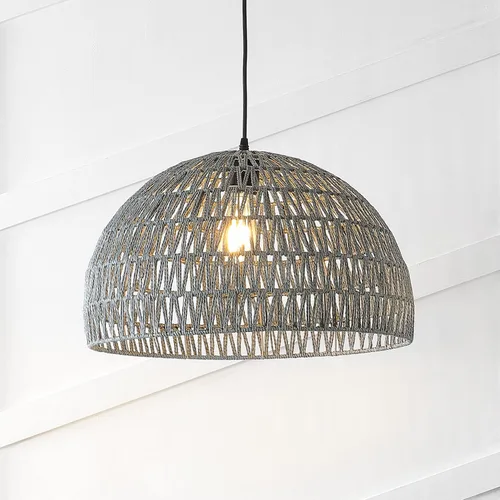 Miniatura 9 de JONATHAN Y Lámpara colgante LED de cuerda tejida bohemia moderna gris de 20 pulgadas, lámpara de techo de cúpula ajustable para isla de cocina