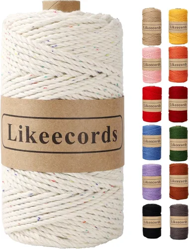 Miniatura 23 de Likeecords Cordón de algodón para macramé de 3mm x 100 metros, hilo torcido de 3 hebras, cuerda de macramé, hilo de algodón para macramé, cuerda