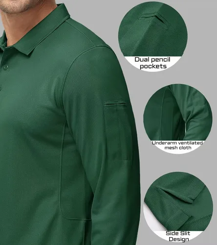 Miniatura 4 de MAGCOMSEN Camisas polo para hombre, 3 botones, secado rápido, manga larga, tácticas, camisa de golf