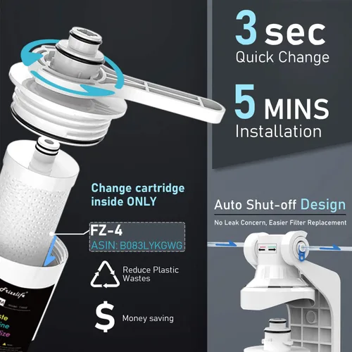 Miniatura 5 de Frizzlife TAM3 Filtro de agua en línea debajo del fregadero - Remineralización alcalina PH+, Certificado NSF/ANSI 42, Ajusta el sabor y el PH