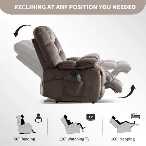 Miniatura 4 de HAOMARKETS Silla reclinable eléctrica con masaje y calor, sillas reclinables eléctricas de 41 pulgadas de ancho con puerto USB, sofá reclinable