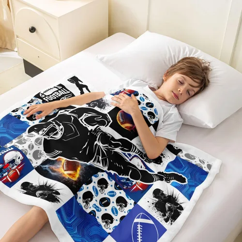 Miniatura 3 de Erosebridal Manta deportiva para niños, manta de forro polar de retazos de fútbol, patrón geométrico de bolas, manta Sherpa para niños y niñas