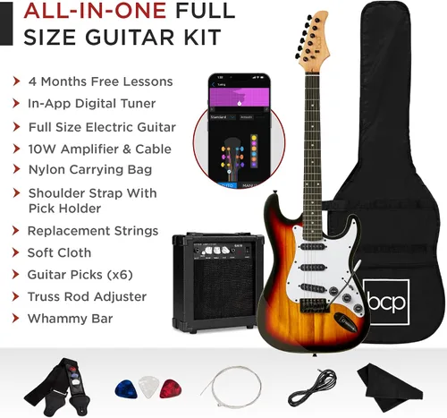 Miniatura 3 de Best Choice Products Kit de iniciación de guitarra eléctrica para principiantes de tamaño completo de 39 pulgadas con funda, correa, amplificador