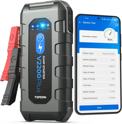 Miniatura 10 de TOPDON Cargador de batería de coche, arrancador de batería de pico de 2000 A para motores diesel de hasta 8 L/6 L, paquete de arranque de batería