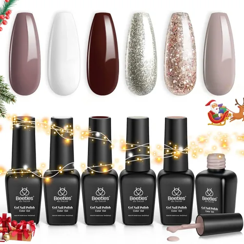 Miniatura 49 de Beetles - Juego de esmalte de uñas de gel de 6 colores, ojo de gato plateado, gel transparente rojo, rosa, amarillo, verde, negro, con efecto