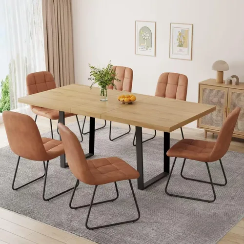 Miniatura 25 de ZckyCine Conjunto moderno de mesa de comedor de 5 piezas con mesa rectangular de madera y 4 sillas tapizadas en cuero, capacidad para 4 personas