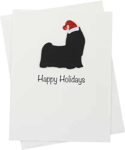 Miniatura 28 de Black Doodle Bernedoodle - Tarjetas de Navidad (10 unidades), hechas a mano, base blanca, perro con sombrero de Papá Noel Negro