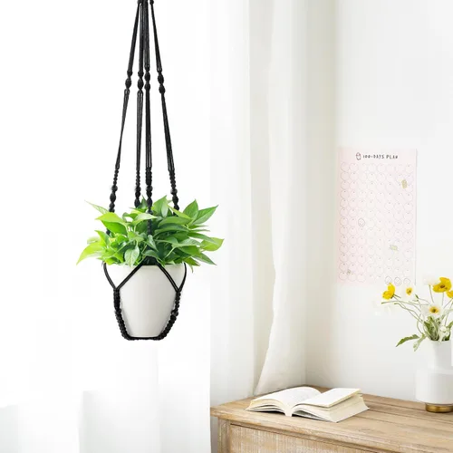 Miniatura 2 de Mkono Colgador de macramé de 43 pulgadas para macetas de hasta 12 pulgadas, soporte para plantas colgantes extra largo, sin borlas, cesta colgante
