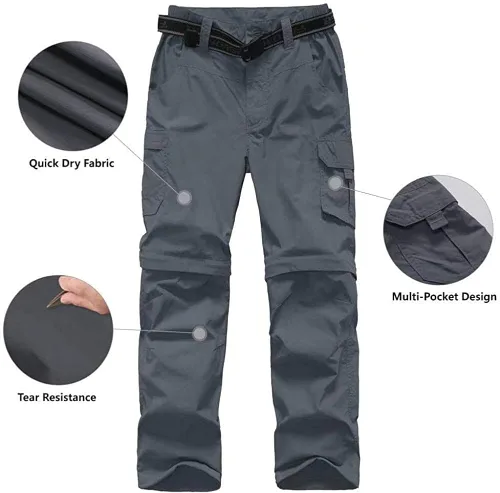 Miniatura 5 de Pantalones de senderismo convertibles para niños, ligeros, de secado rápido, con cremallera, para niños, jóvenes, exteriores, UPF 50+, pantalones
