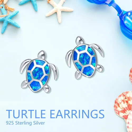 Miniatura 3 de Sea Turtle Earrings,Sterling Silver Hawaiian Beach Themed Stud Earrings Turtle Dangle Blue Opal Ocean Jewelry Gifts for Women Girlfriend Girls