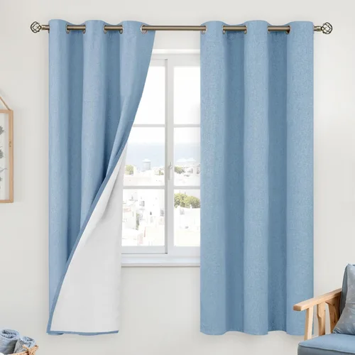 Miniatura 21 de YoungsTex - Cortinas de lino beige 100% opacas para dormitorio de 63 pulgadas de largo, cortinas cortas con aislamiento térmico y ojales