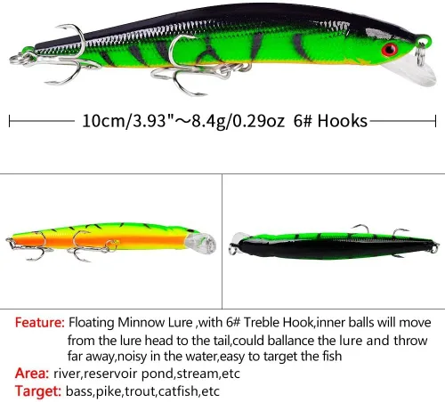Miniatura 8 de 10 señuelos de pesca – Cebo de natación realista, señuelo duro Minnow para trucha, cebos duros para agua salada y agua dulce
