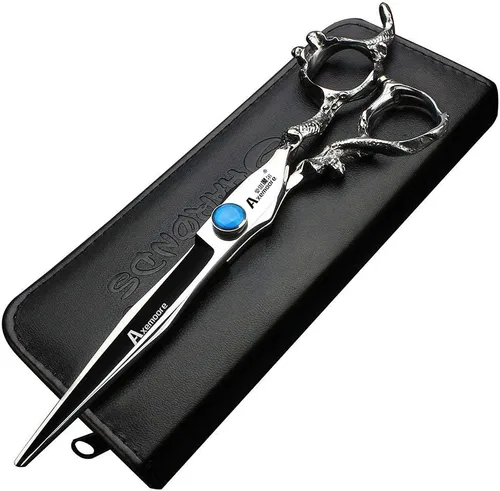 Miniatura 6 de Tijeras de 6/7/7.5/8/9 pulgadas de plata profesional peluquero corte de pelo y corte diluido afilado acero 440C (cizalla plana de 6 pulgadas)