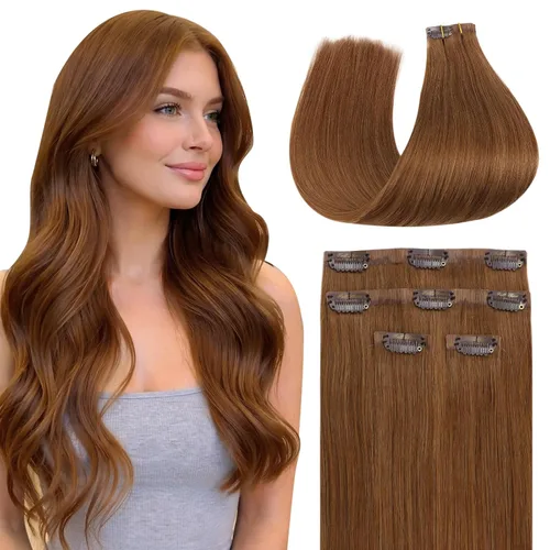 Miniatura 27 de Full Shine Extensiones de cabello humano con pinzas, cabello humano Remy invisible para mujer, color rubio platino, 20 pulgadas, 8 unidades, 4.23 oz