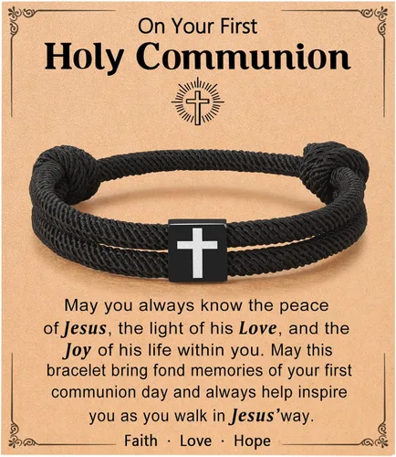 Miniatura 10 de UNGENT THEM Pulsera de cuerda trenzada con cruz para hombres y niños, Navidad, San Valentín, graduación, Pascua, regalos de bautismo cristiano