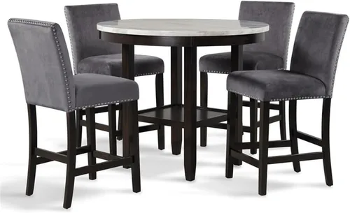 Miniatura 11 de New Classic Furniture Celeste - Juego de encimera redonda de mármol sintético de 5 piezas con 1 mesa y 4 sillas, 42 pulgadas, color azul