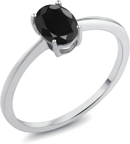Miniatura 38 de Gem Stone King Anillo de compromiso solitario con piedra preciosa de oro blanco de 10 quilates, ovalado, 0.27 x 0.19 pulgadas, anillo de promesa
