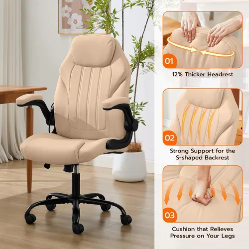 Miniatura 7 de Silla de Escritorio de Oficina, Silla Ergonómica para Computadora con Brazos Abatibles Acolchados y Soporte Lumbar Ajustable, Silla Ejecutiva