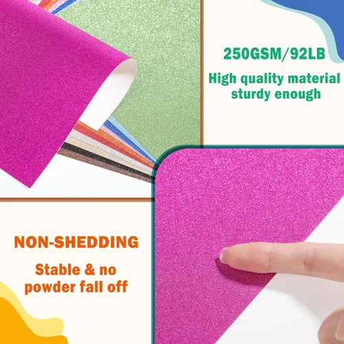 Miniatura 3 de 40 hojas de papel de cartulina con purpurina de 20 colores - 21,6 x 27,9 cm, 250 g/m²/92 lb, cartulina gruesa de peso pesado y colorida